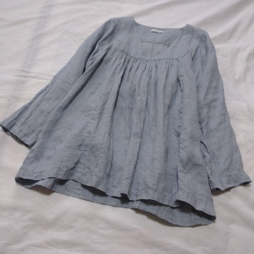 Fog Linen inen V-Neck Gathered Blouse